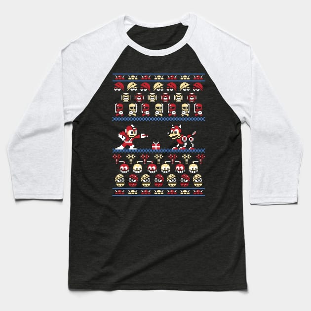 Ugly Christmas Sweater Christmasman Baseball T-Shirt by RetroReview